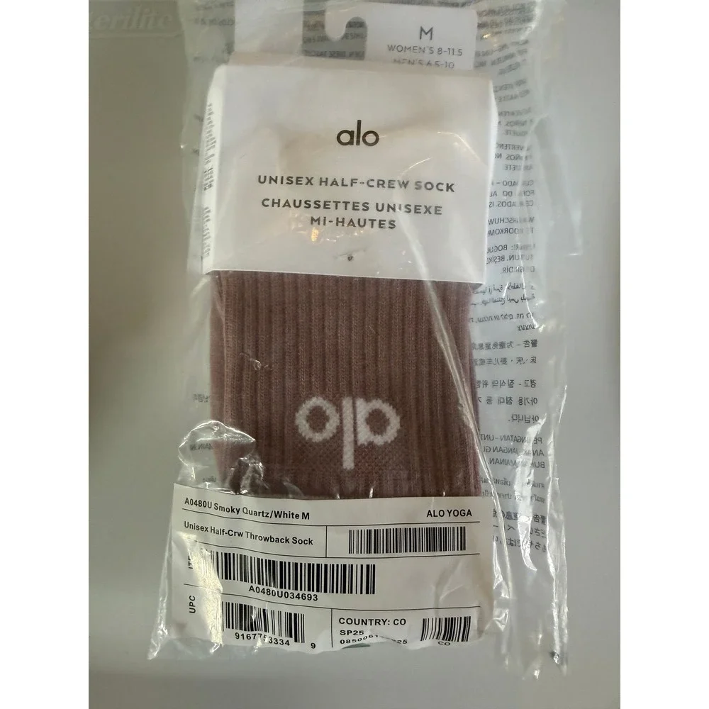 Alo Yoga, Half Crew Socks, Smoky Quartz, Medium, MSRP $34